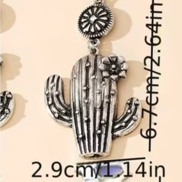 Western Cactus Drop Earrings Silver Boho Cowgirl Southwestern - Picture 2 of 3